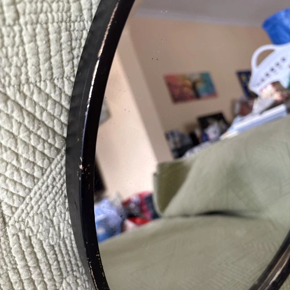 Ornate Oval Wall Mirror Metal Black Gold Distressed Victorian Style 16.5